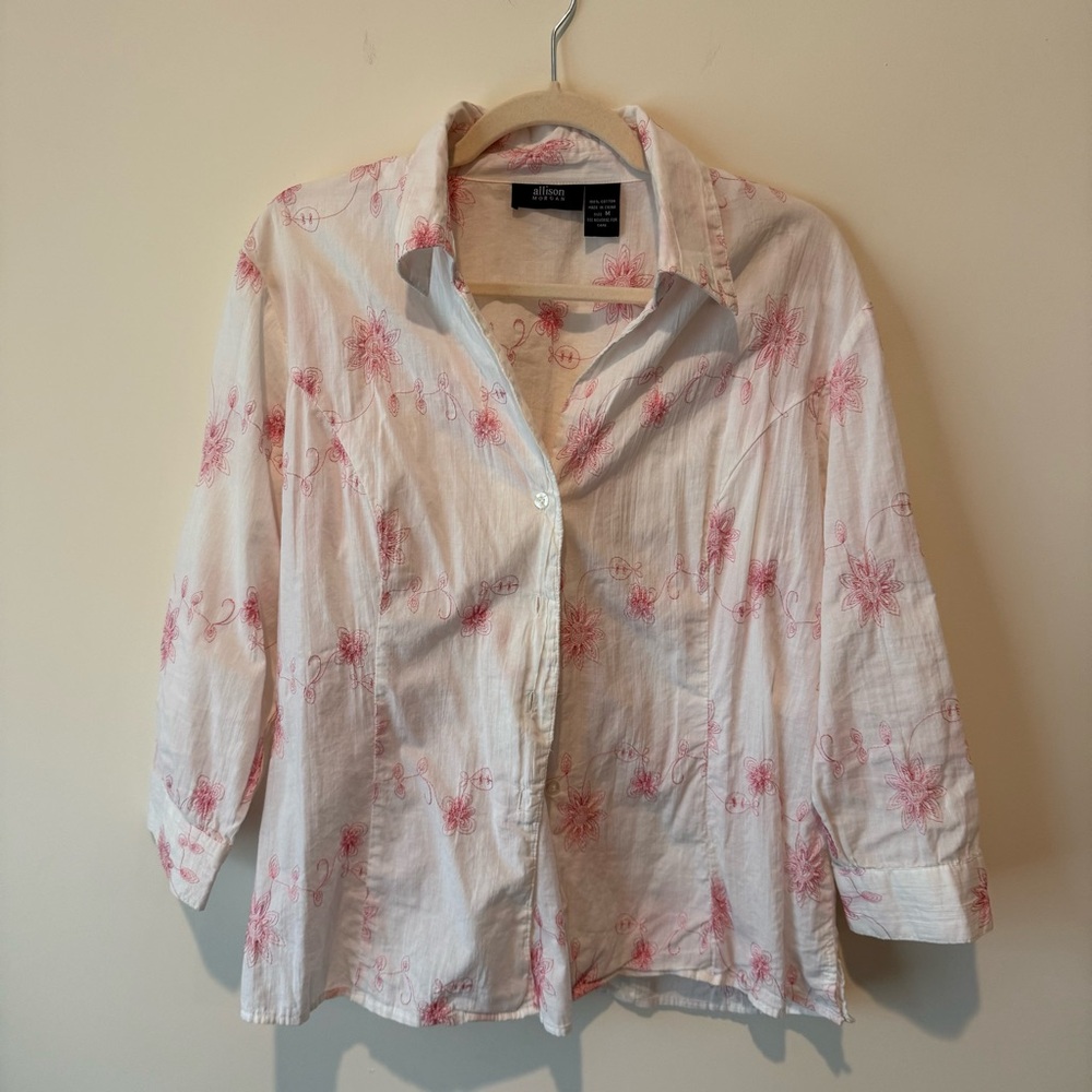 Allison Morgan White Shirt with Pink Floral Design
